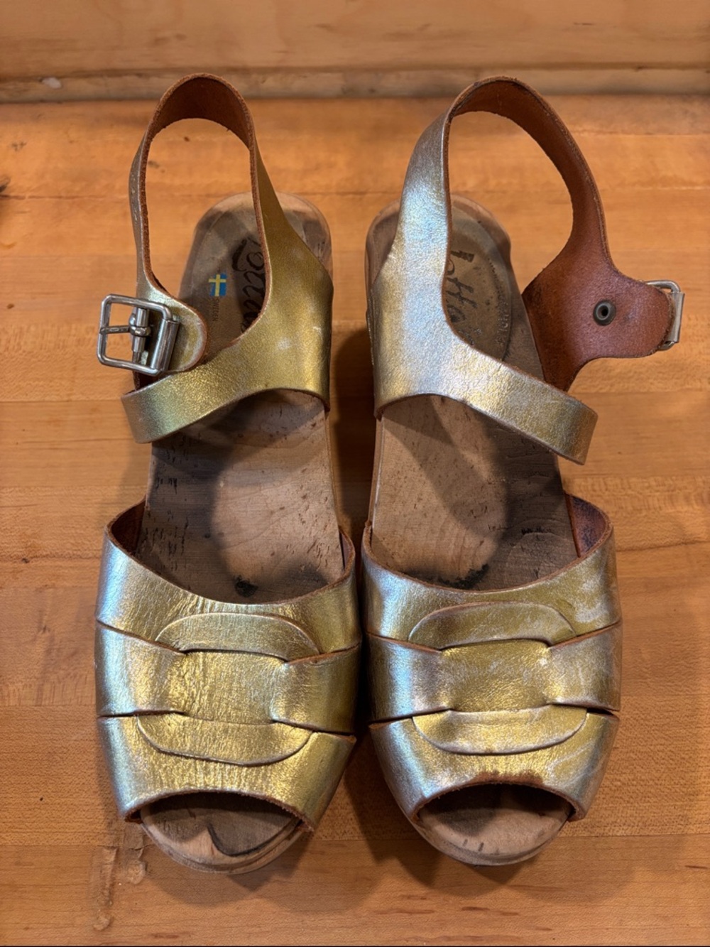 Lotta From Stockholm Metallic Gold Leather Slingback Sandals